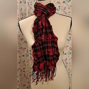 EUC Topaz Black & Red Plaid Stretchy Casual Everyday Preppy Winter Scarf Wrap